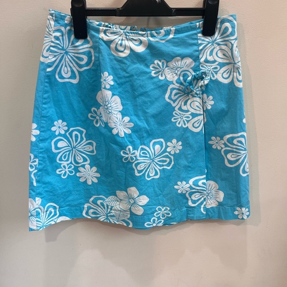 Y2K Floral Hawaiian Blue Wrap Skirt by White Stag - Picture 1 of 4